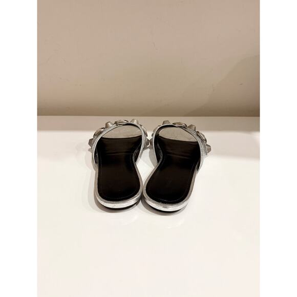 Balenciaga Cagole Embellished Metallic Textured-Leather Flat Sandal Silver EU 38 - Picture 9 of 12